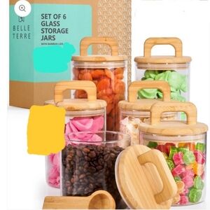 Belle Terre Clear Glass Storage Jars with Bamboo Lids - Set of 6